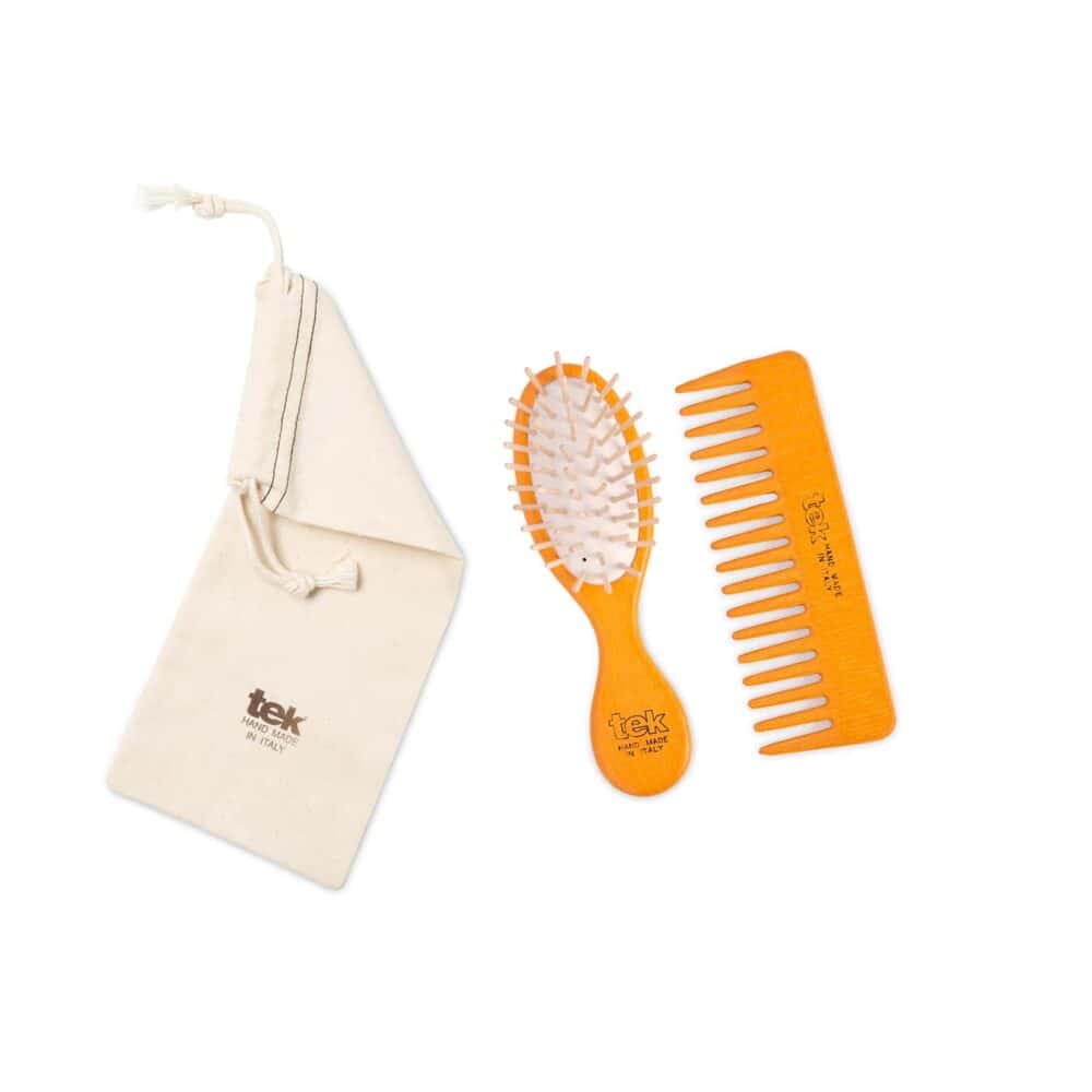 Set de cepillo y peine Tek Naranja - Bolso y de viaje
